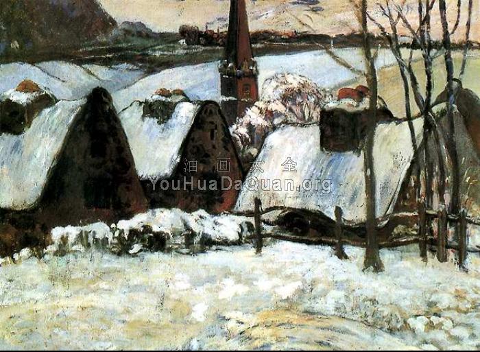 Breton village under snow - 保罗·高更